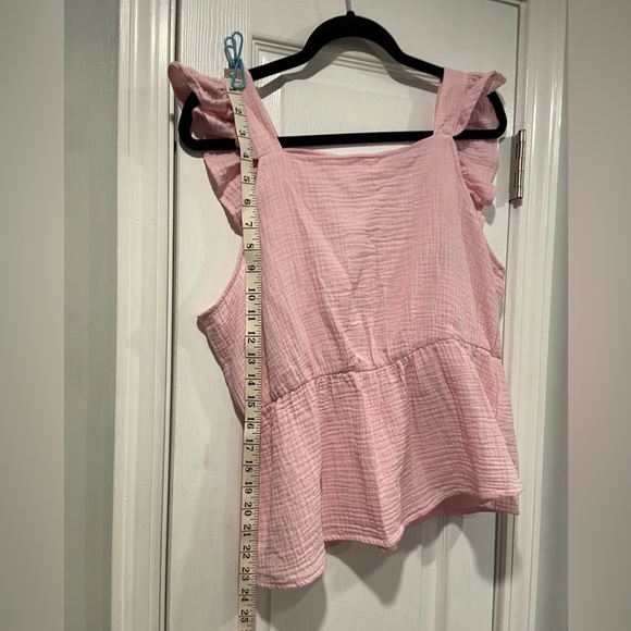 Vero Moda Size L Soft Pink Cotton Gauze Open Back Ruffle Sleeve Tank Top - Picture 7 of 11